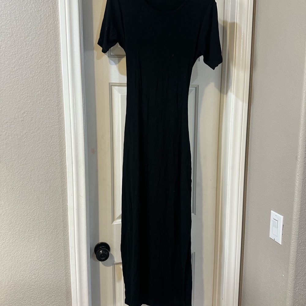 LNA Black Midi Open Back T-Shirt Dress